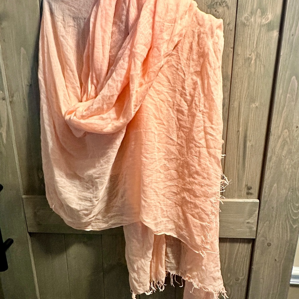 Peach Lightweight Wrap / Scarf With Thready Fringe